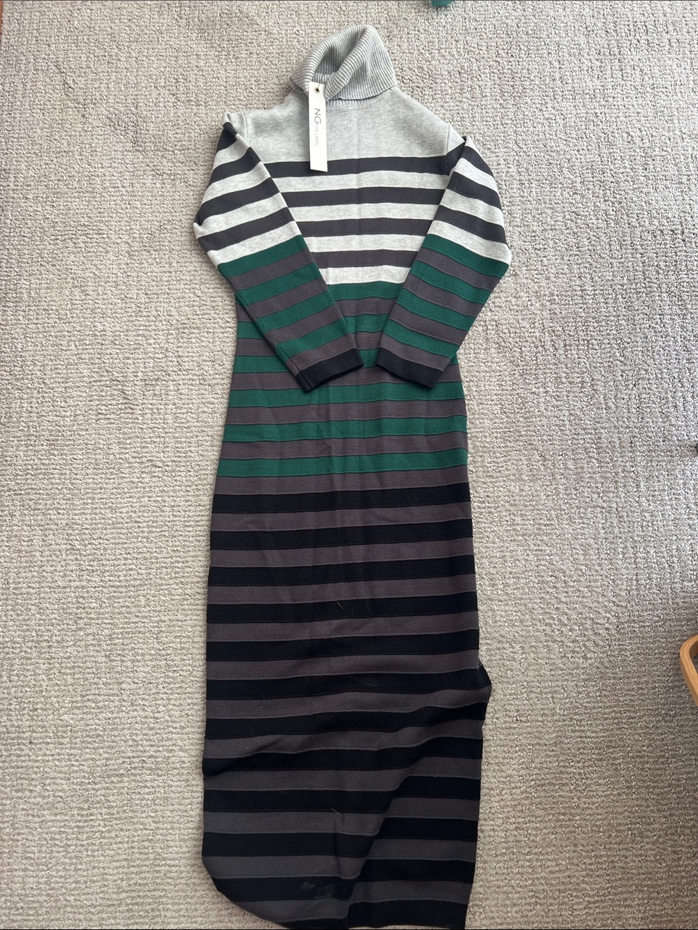 NG THE LABEL Striped Turtleneck Knit Dress in Gray, Green & Black